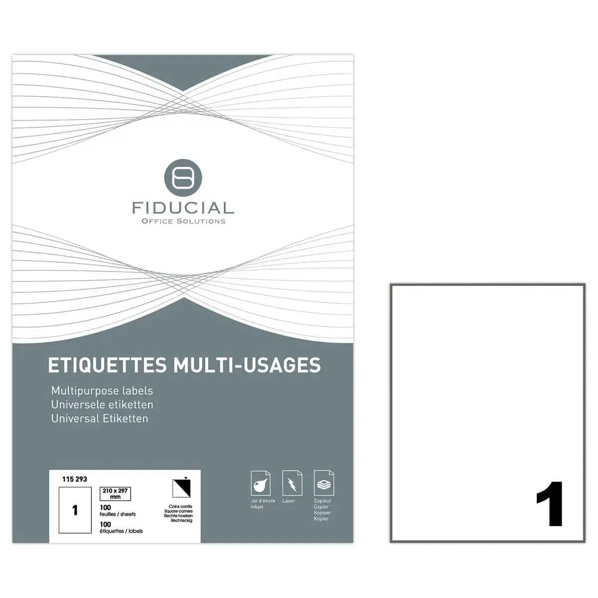 100 Grandes &eacute;tiquettes A4 adh&eacute;sives - Fiducial 