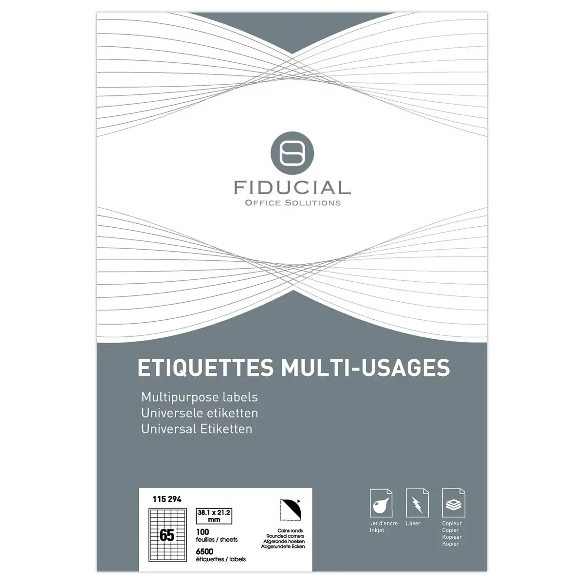 100 Planches de 65 étiquettes à coins ronds - 38 x 21,2 mm - FIDUCIAL OFFICE SOLUTIONS