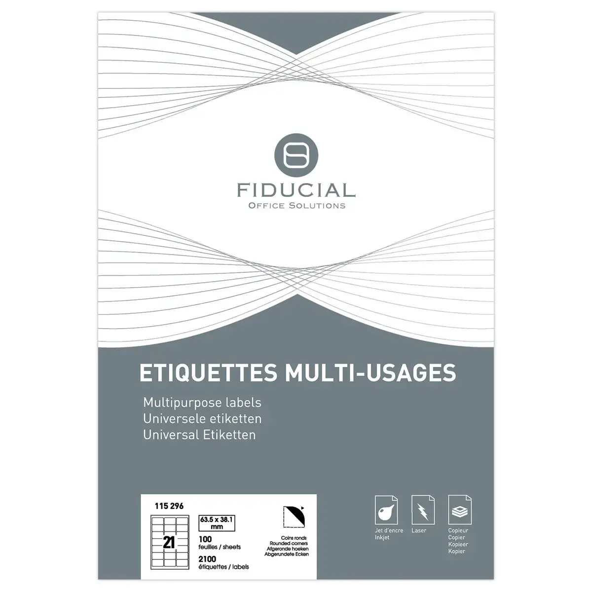100 Planches de 21 étiquettes à coins ronds - 63,5 x 38,1 mm - FIDUCIAL OFFICE SOLUTIONS