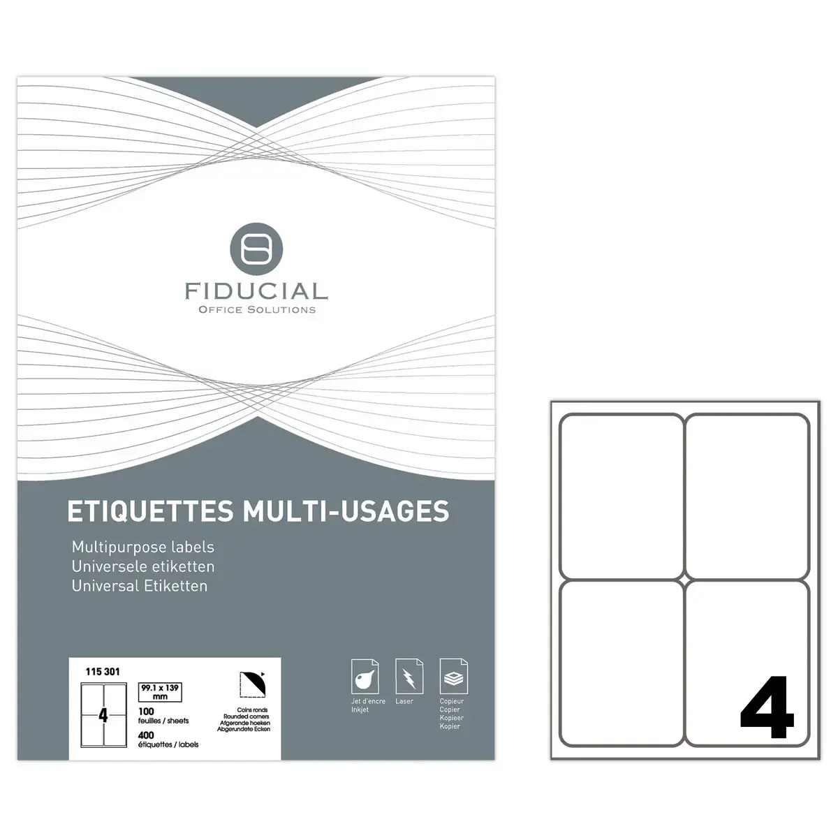 100 Etiquettes à coins ronds - 99,1 x 139 mm - 1 boîte de 100 planches - Fiducial