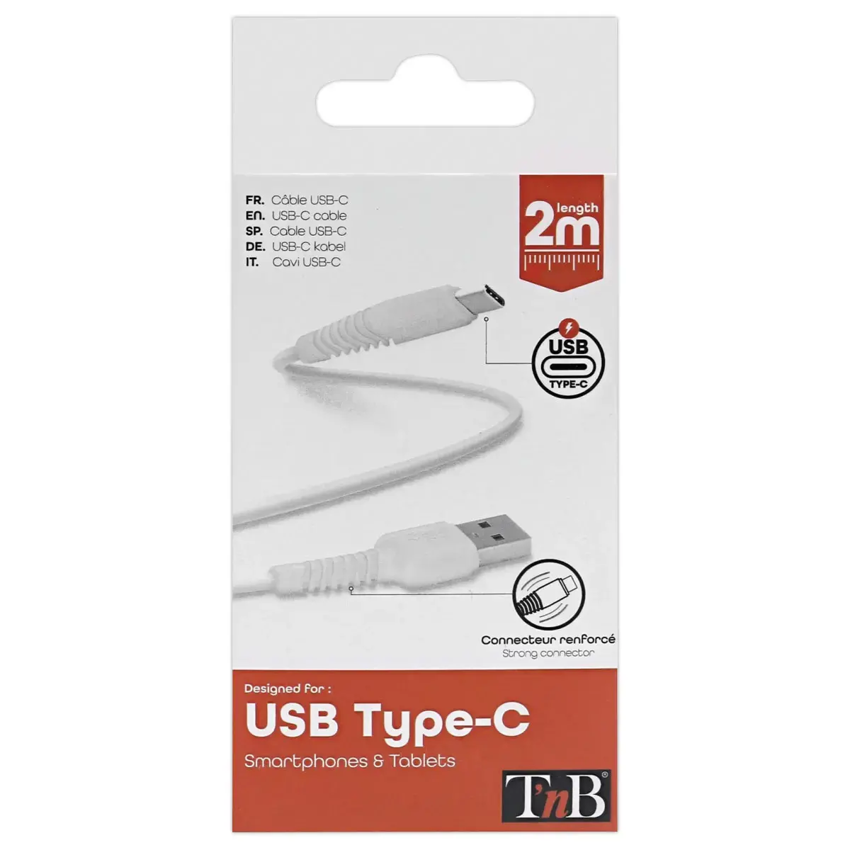 Câble USB-C renforcé - 2m - Blanc - T'NB