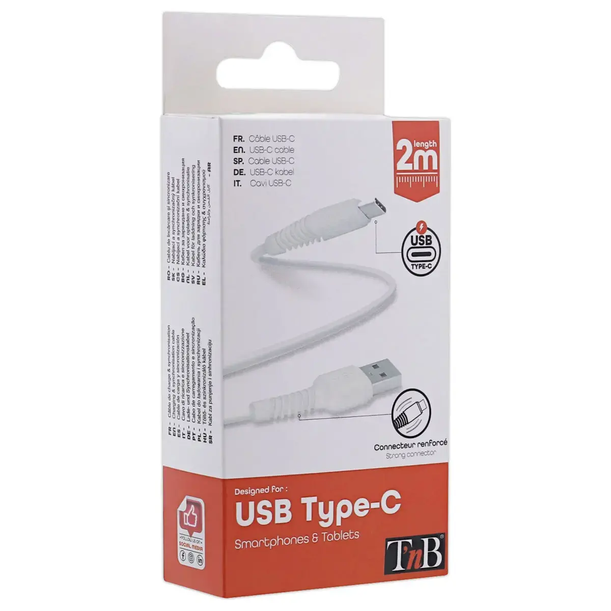 Câble USB-C renforcé - 2m - Blanc - T'NB
