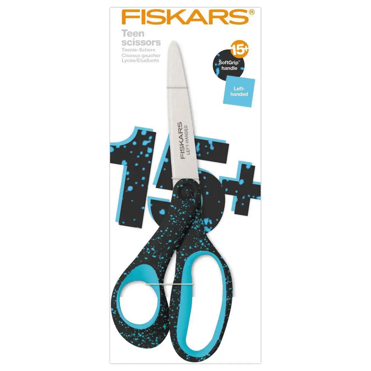 Ciseaux Soft Grip pour gauchers - 20 cm - Bleu moucheté - FISKARS