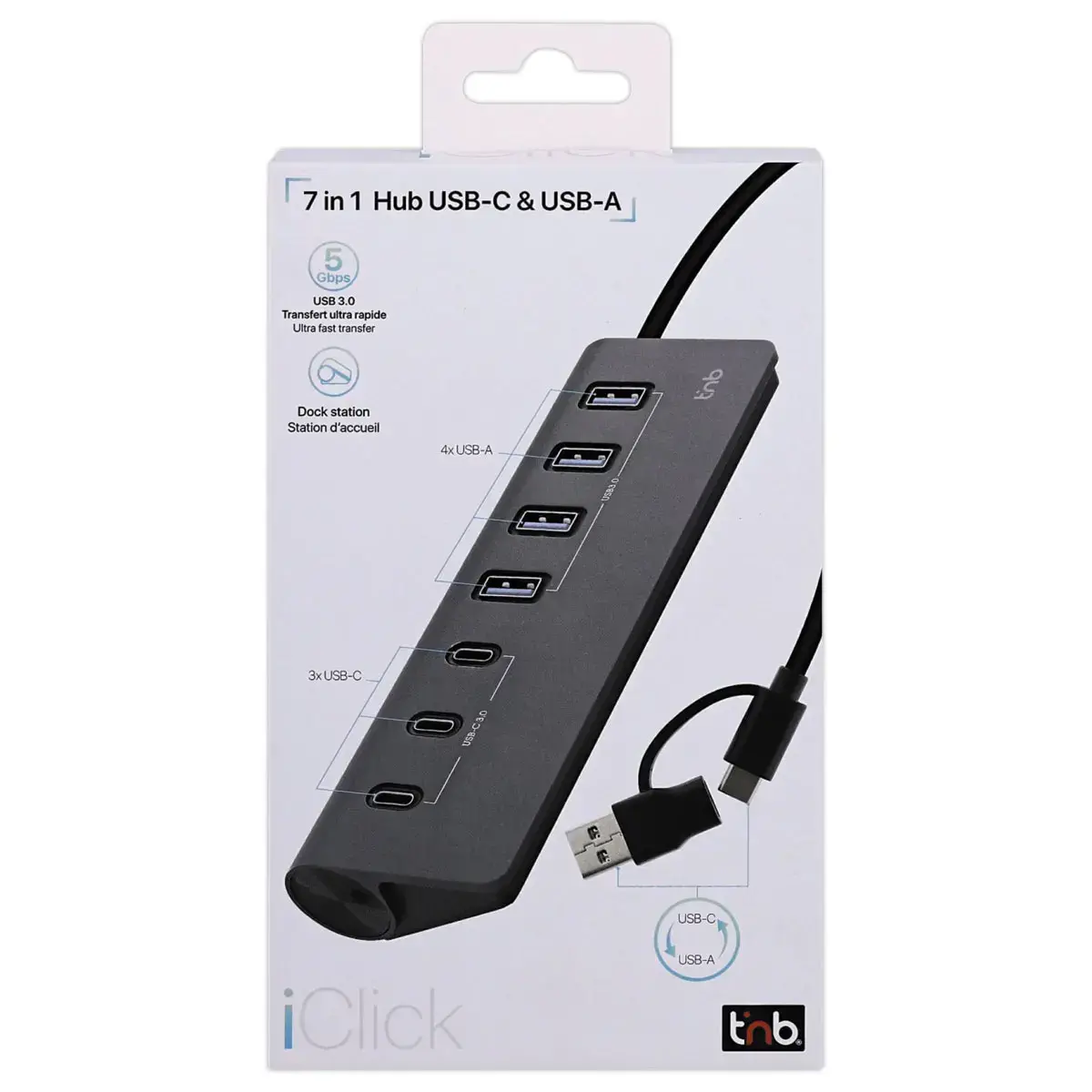 Hub 7 en 1 - USB-A et USB -C 3.0 - T'NB