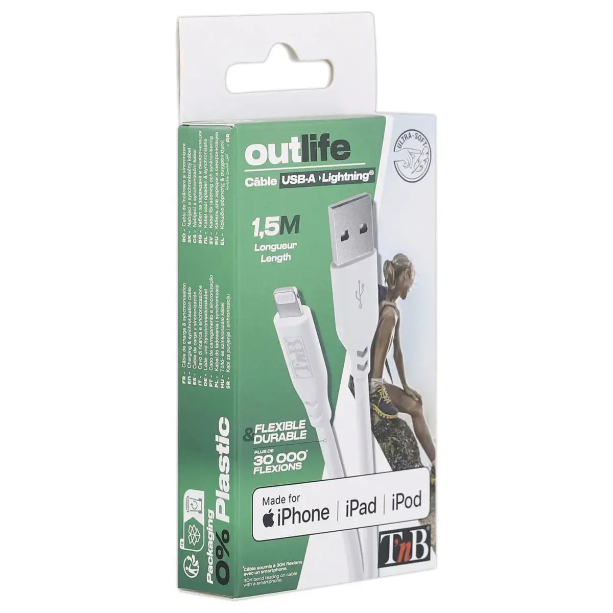 Câble USB-A / Lightning silicone - Blanc
