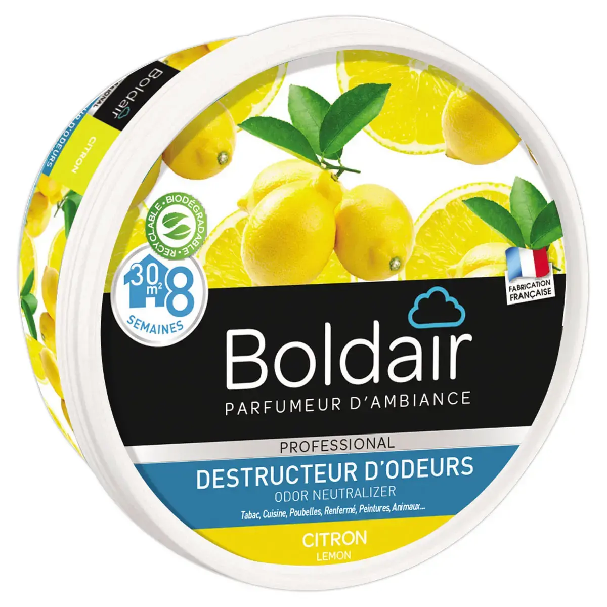 Pot de gel solide destructeur d'odeur citron - Boldair