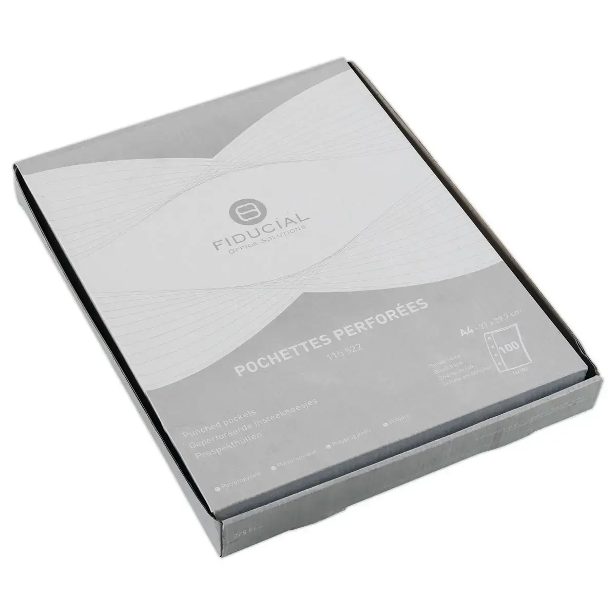 100 pochettes perforées cristal renforcées - A4 - Grammage 10/100e - Fiducial
