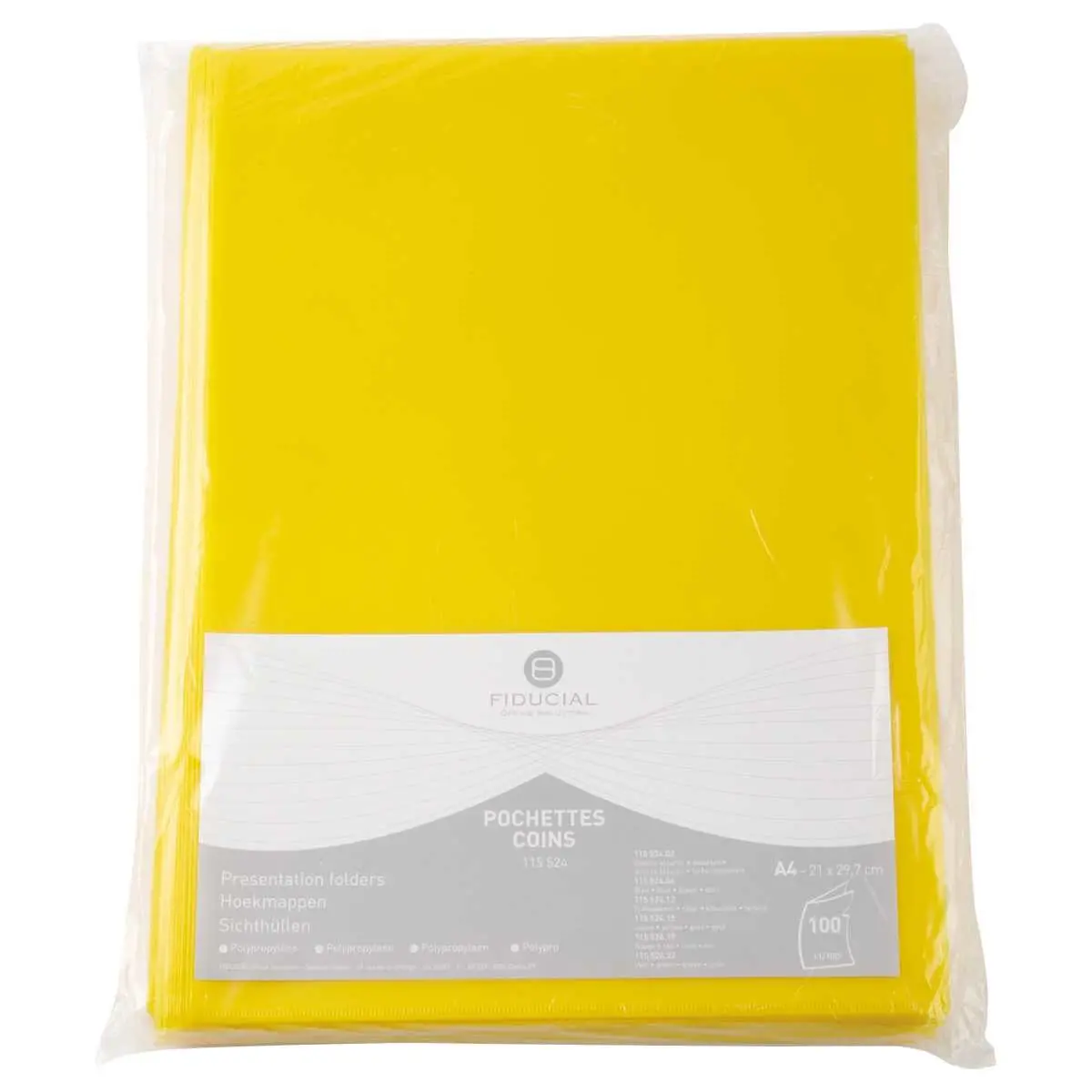 100 Pochettes coins en polypropylène 11/100e Jaune - Fiducial