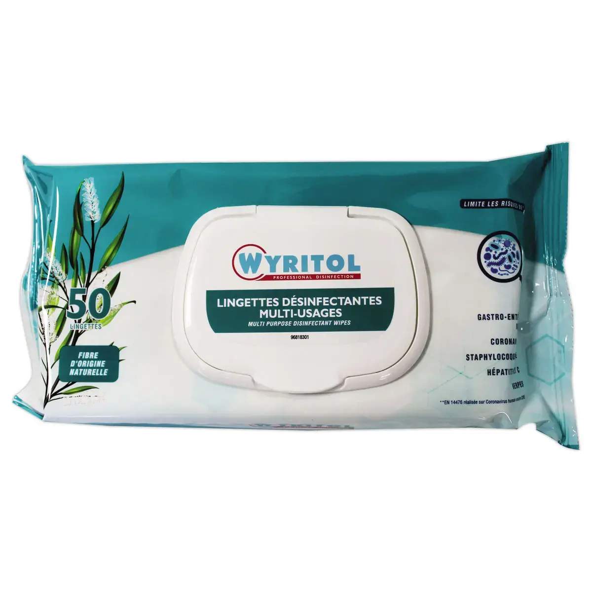 Lingettes nettoyantes désinfectantes - Etui de 50 - Senteur Niaouli - Wyritol