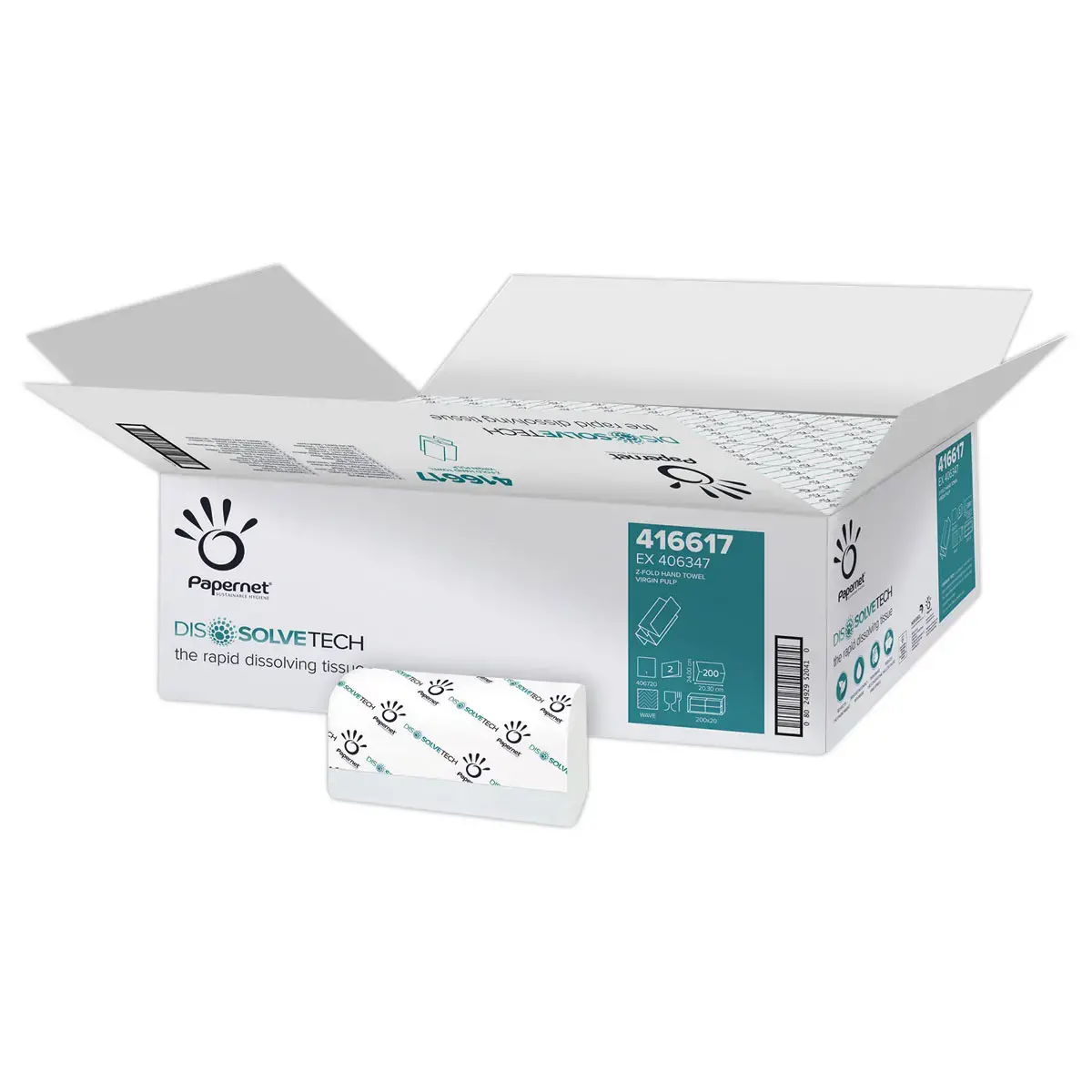 20 Paquets de 200 feuilles essuie-mains DissolveTech - 24 x 20,3 cm - PAPERNET