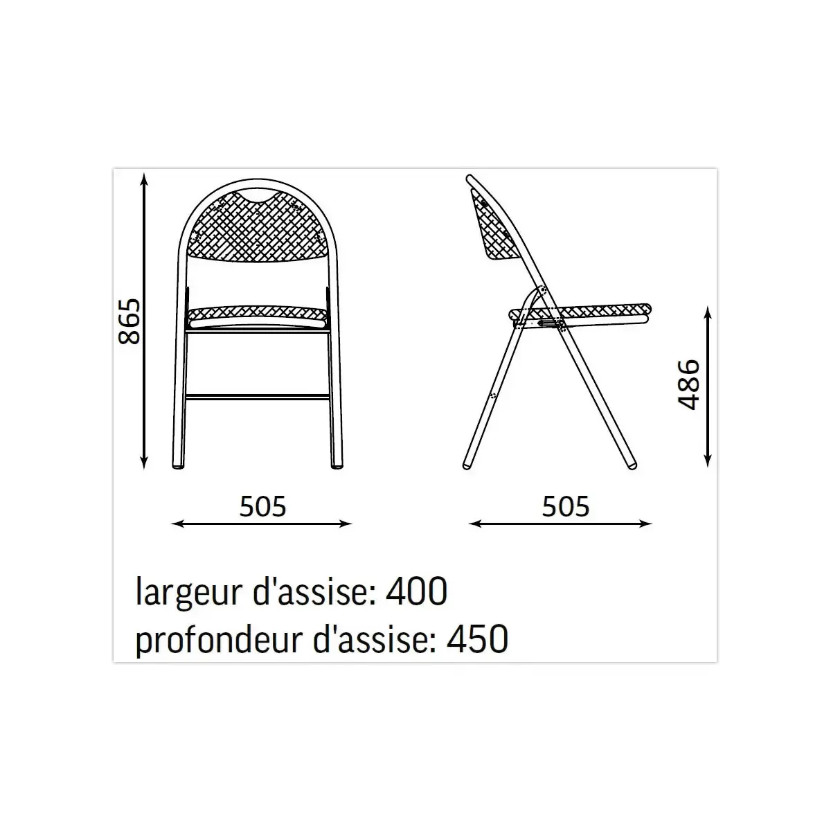 Chaise d'accueil pliante -  Pi&egrave;tement acier &eacute;poxy noir 