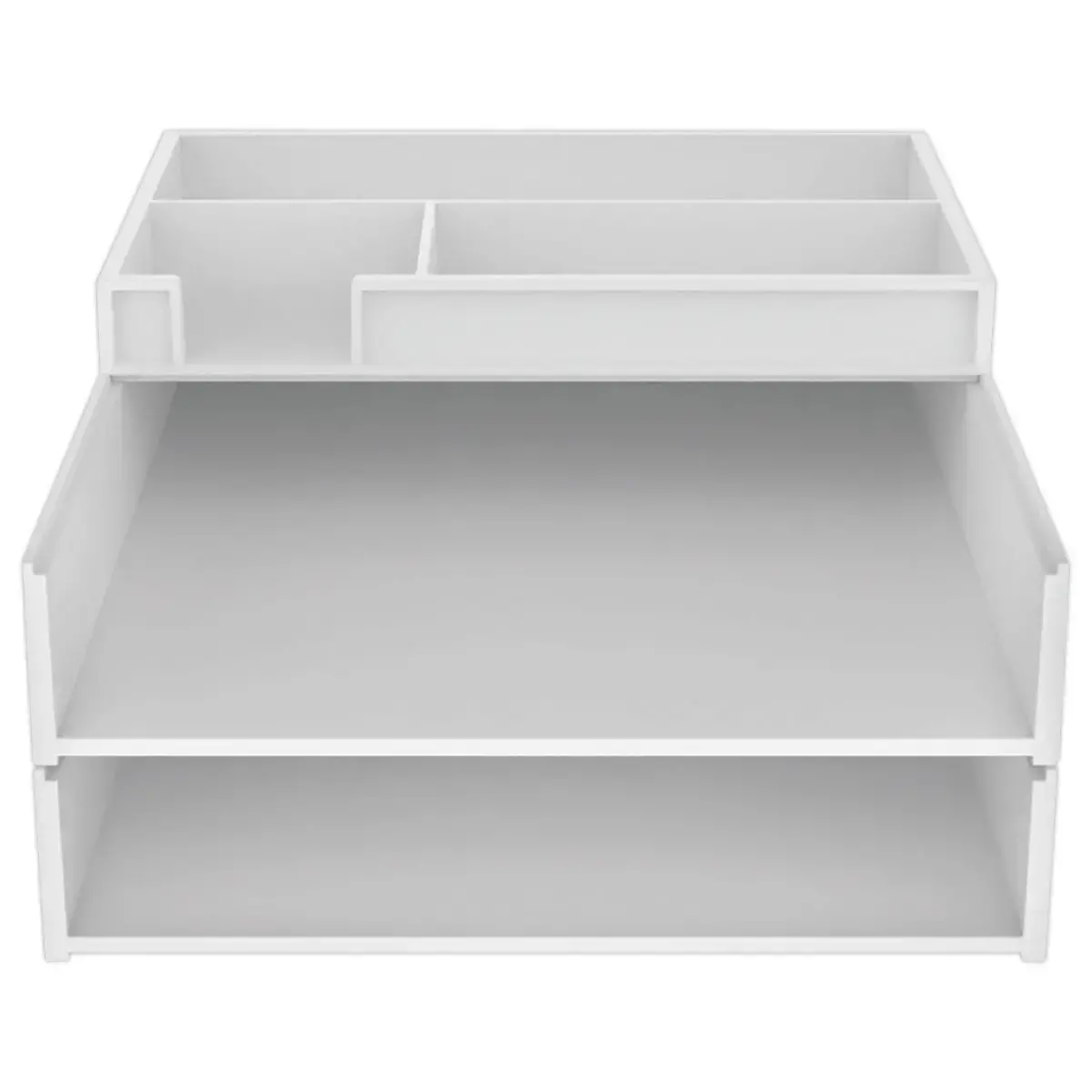 Set de 2 corbeilles &agrave; courrier blanches avec trieur de bureau 