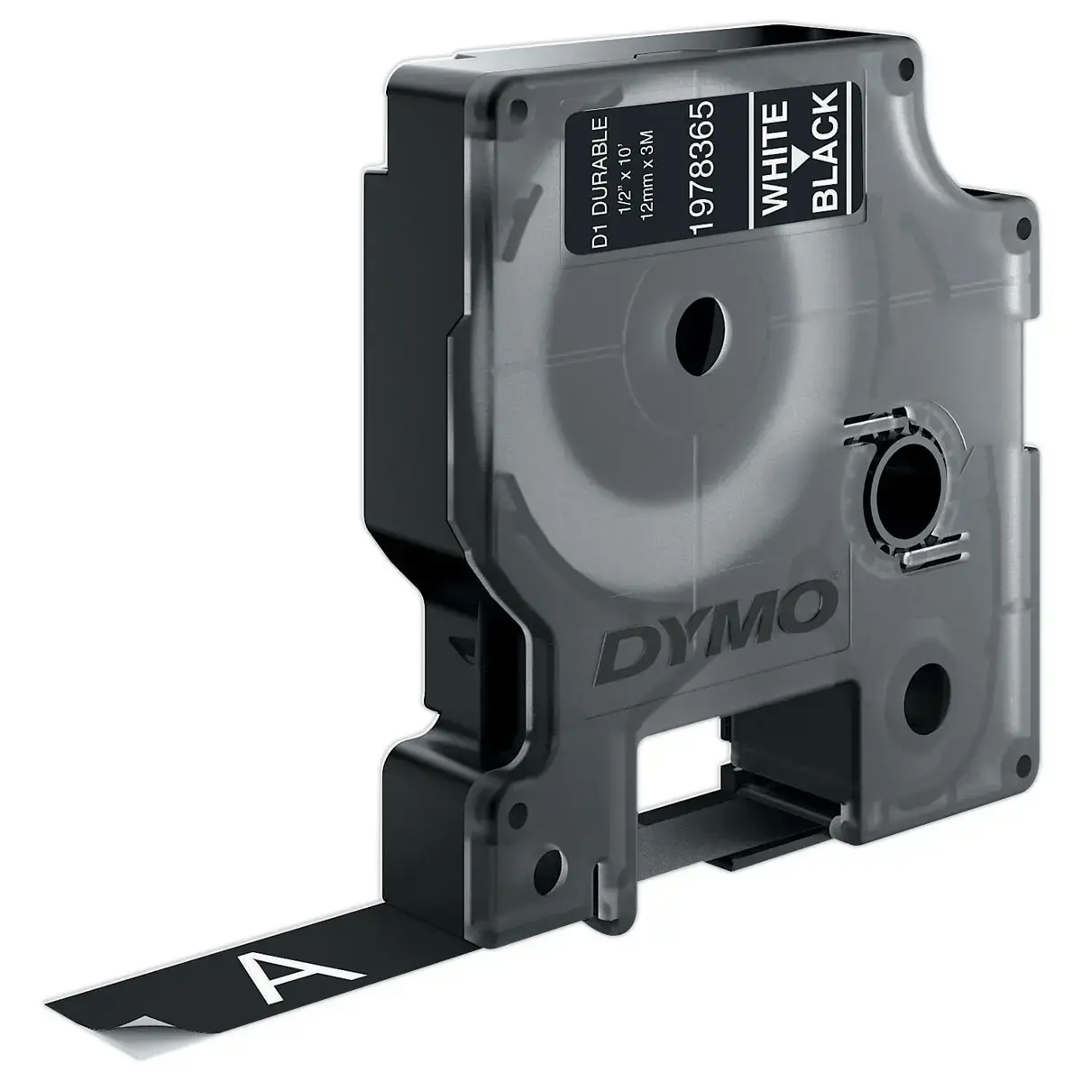 Ruban D1 Durable - Texte blanc sur fond noir - 12 mm x 3 m - Dymo