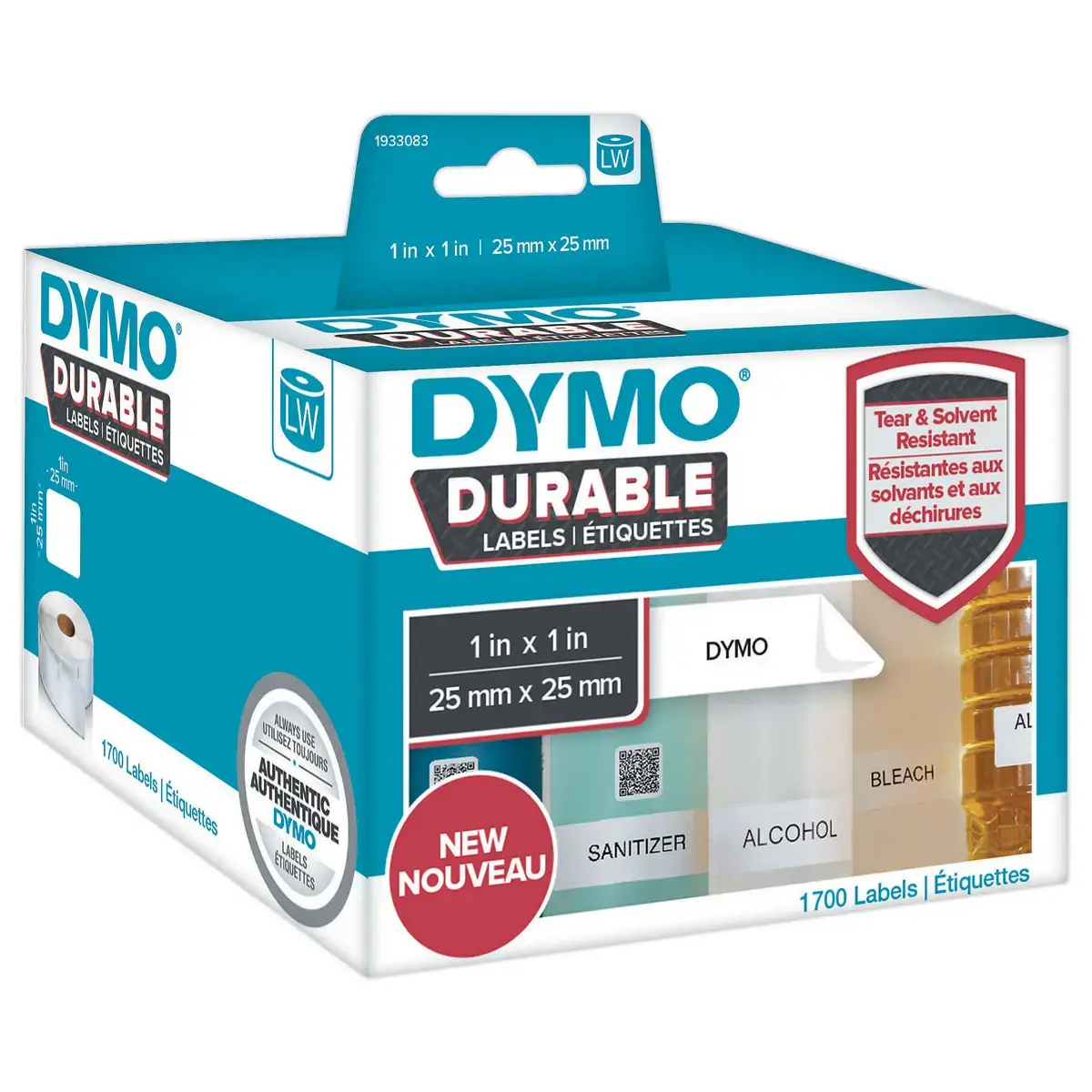 2 rouleaux de 850 &eacute;tiquettes DYMO Durable LW multi-usages - 25 x 25 mm 