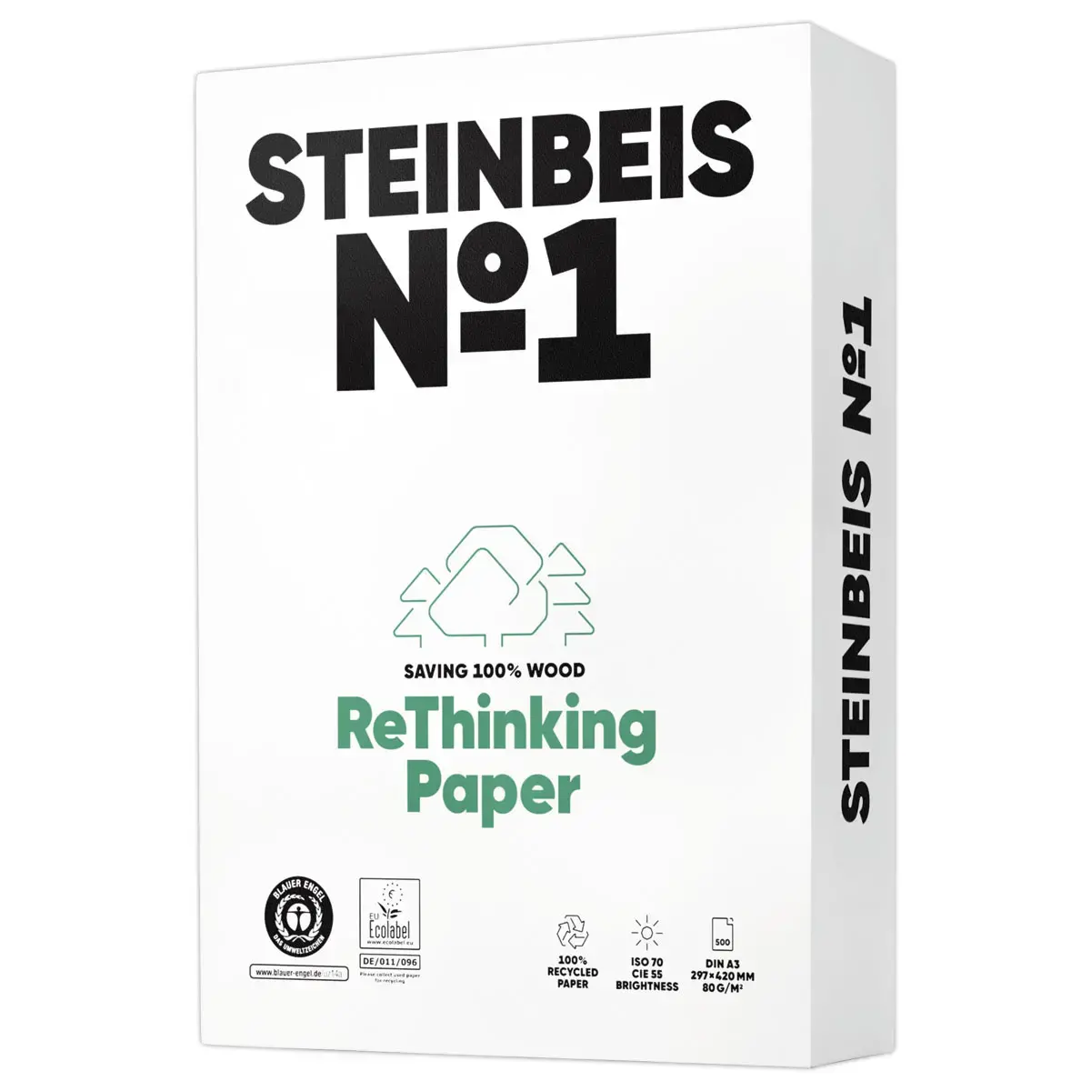 5 Ramettes de 500 feuilles de papier recycl&eacute; - A3 - 80g 