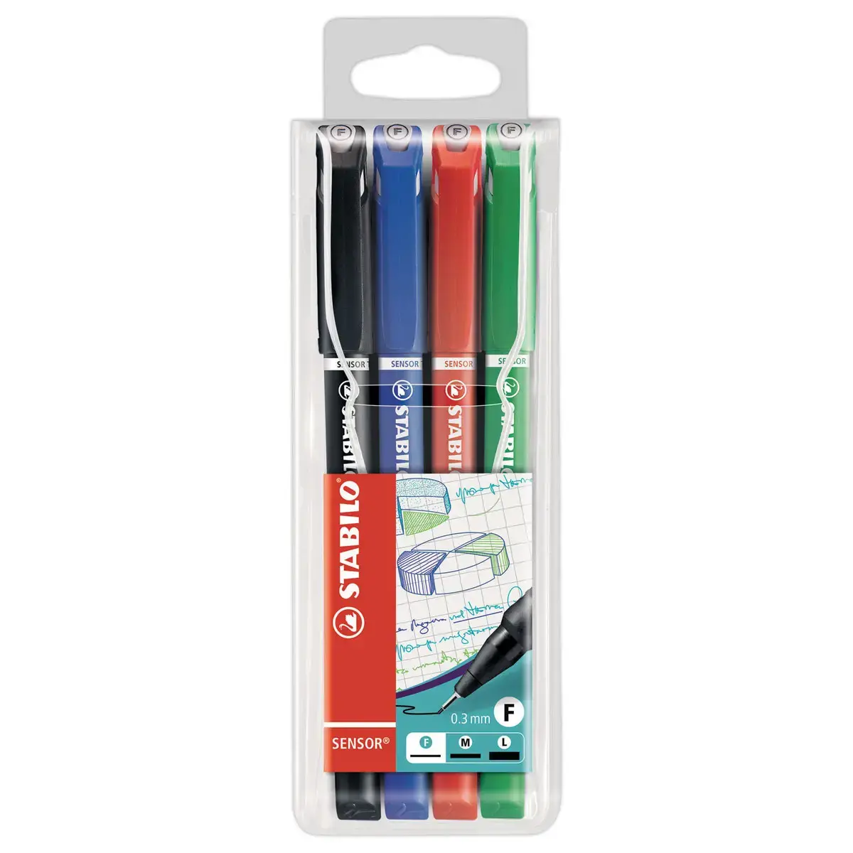 4 Stylos-feutres SENSOR F - Pointe fine - Encre &agrave; base d'eau - Coloris assortis - STABILO 