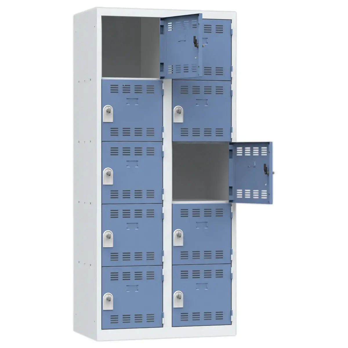 Vestiaire multicases - 2 colonnes de 5 cases - 180x80 cm - Gris/bleu - VINCO INDUSTRIES