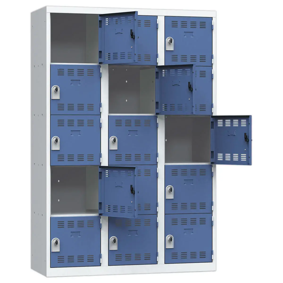 Vestiaire multicases - 3 colonnes de 5 cases - Gris/bleu - VINCO INDUSTRIES 