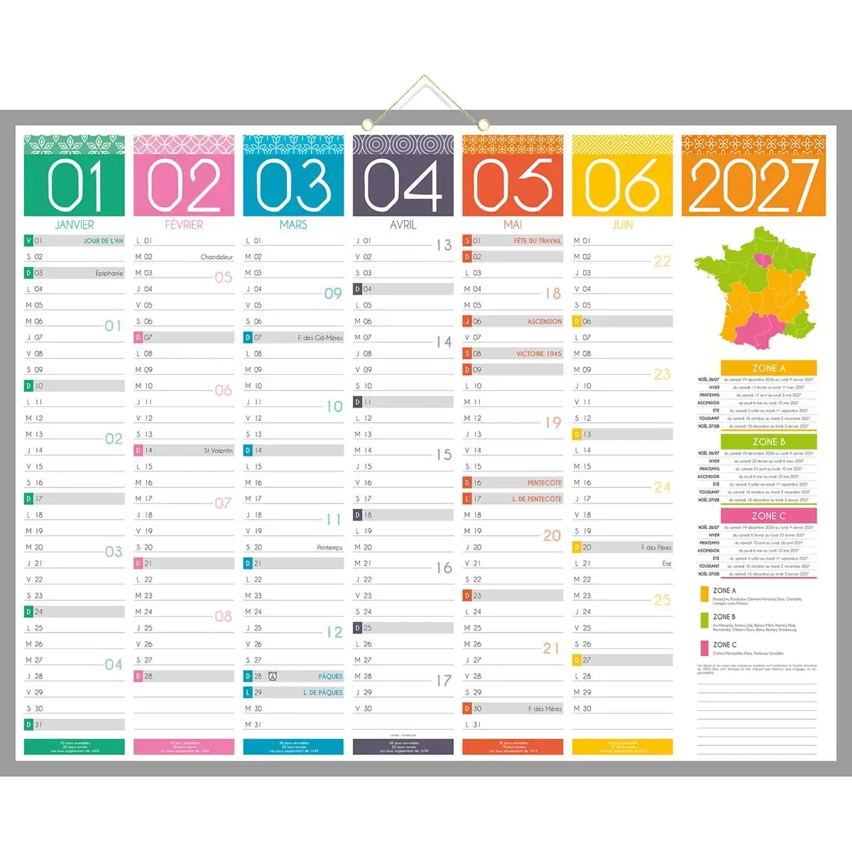 Calendrier banque Tendance 12 mois - 55x43 cm - Janvier à décembre - BOUCHUT GRANDREMY