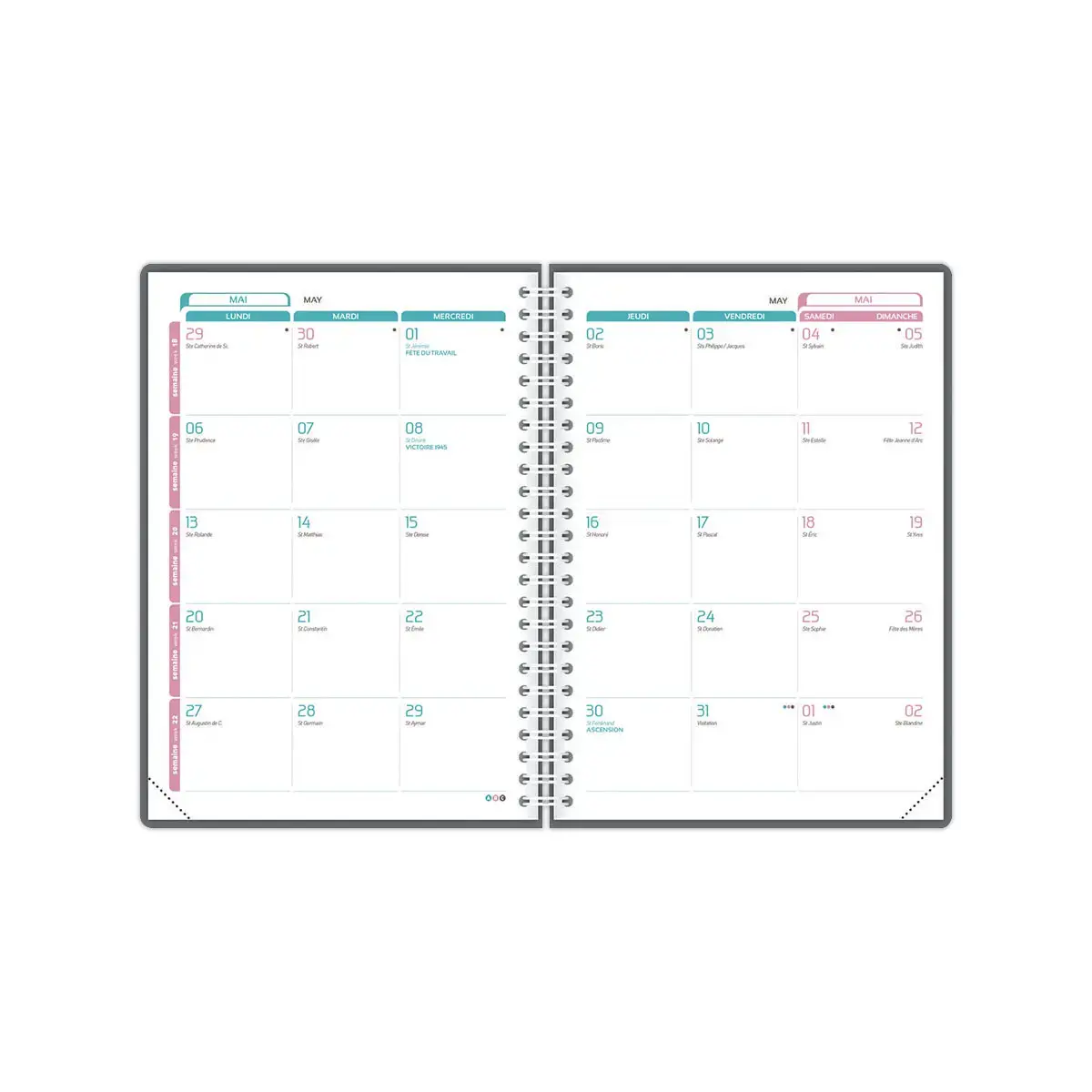 Agenda semainier Flowers - 15x21cm - Rose - Janvier à décembre - OXFORD