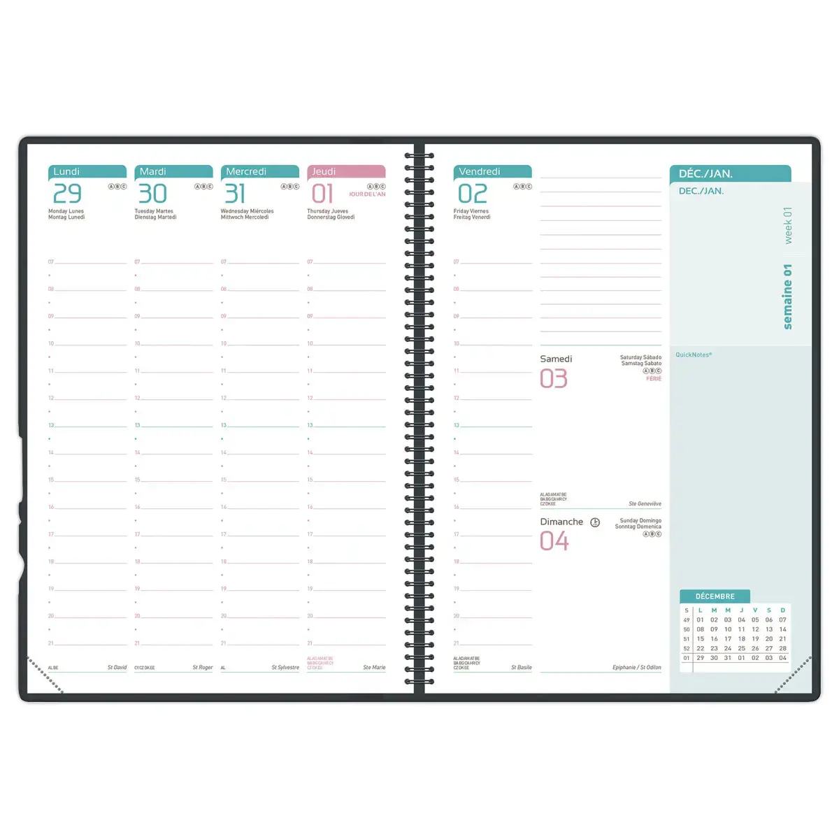 Agenda semainier  Flowers - 15x21cm - Bleu fonc&eacute; - Janvier &agrave; d&eacute;cembre - OXFORD 