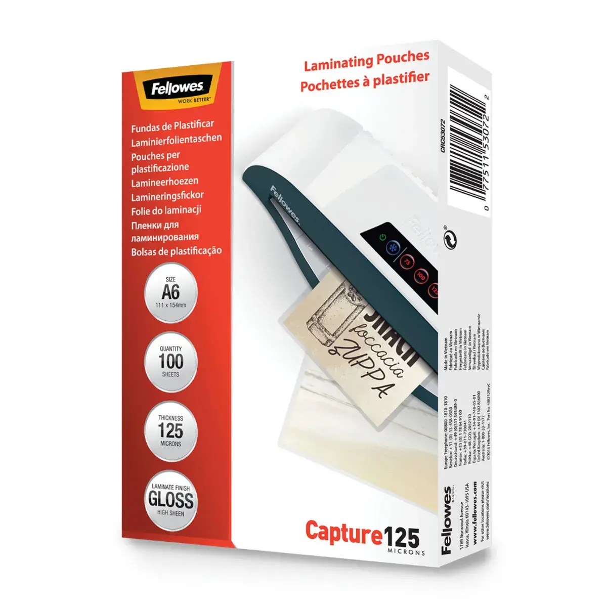 100 Pochettes de plastification brillantes - A6 - 125 &micro; - Fellowes 