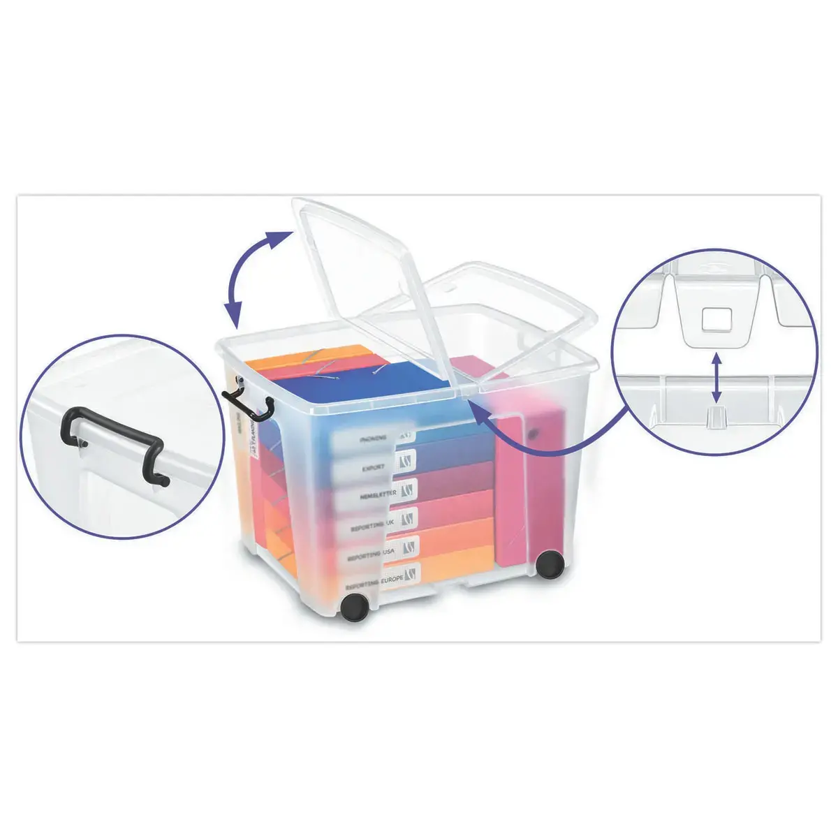 Bo&icirc;te de rangement Smartbox avec couvercle et roulettes - 75 litres - Strata 