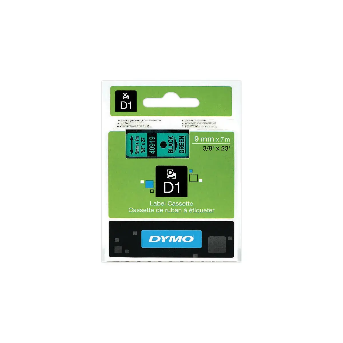 Ruban pour titreuse DYMO D1 9mm Noir/Vert