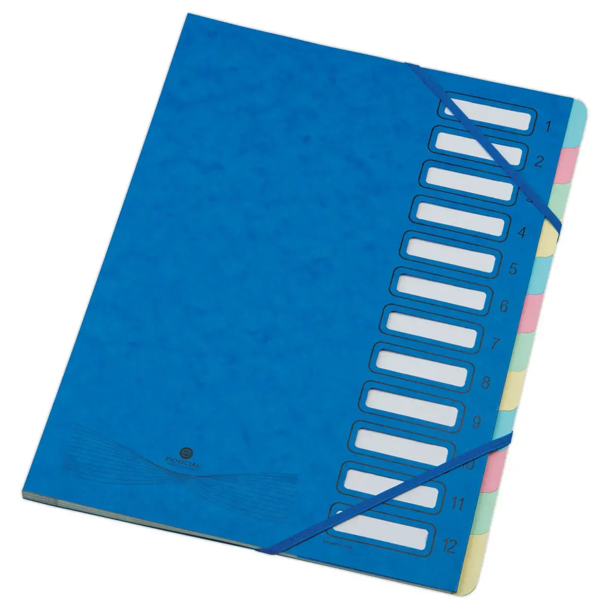Trieur extensible carte lustr&eacute;e - 12 onglets - Bleu - FIDUCIAL 