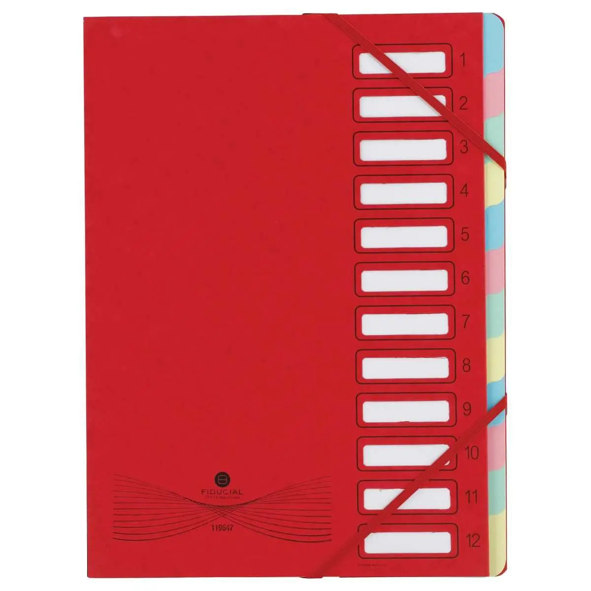 Trieur extensible carte lustr&eacute;e - 12 onglets - Rouge - FIDUCIAL 