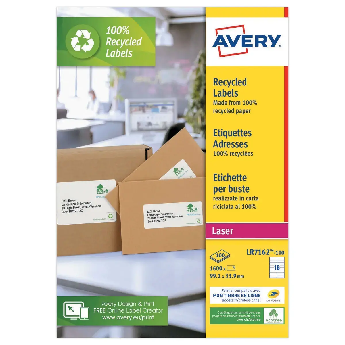 100 Planches d'étiquettes laser - 99,1x33,9 mm - AVERY