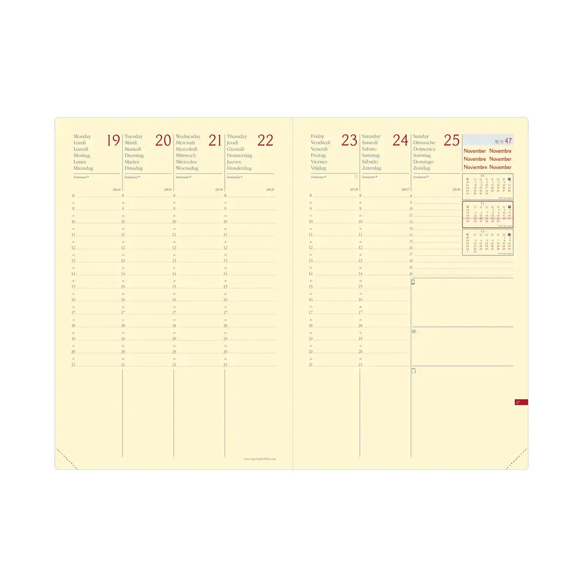 Agenda semainier  Silk - 16x24cm - Rouge - Janvier &agrave; d&eacute;cembre - QUO VADIS 