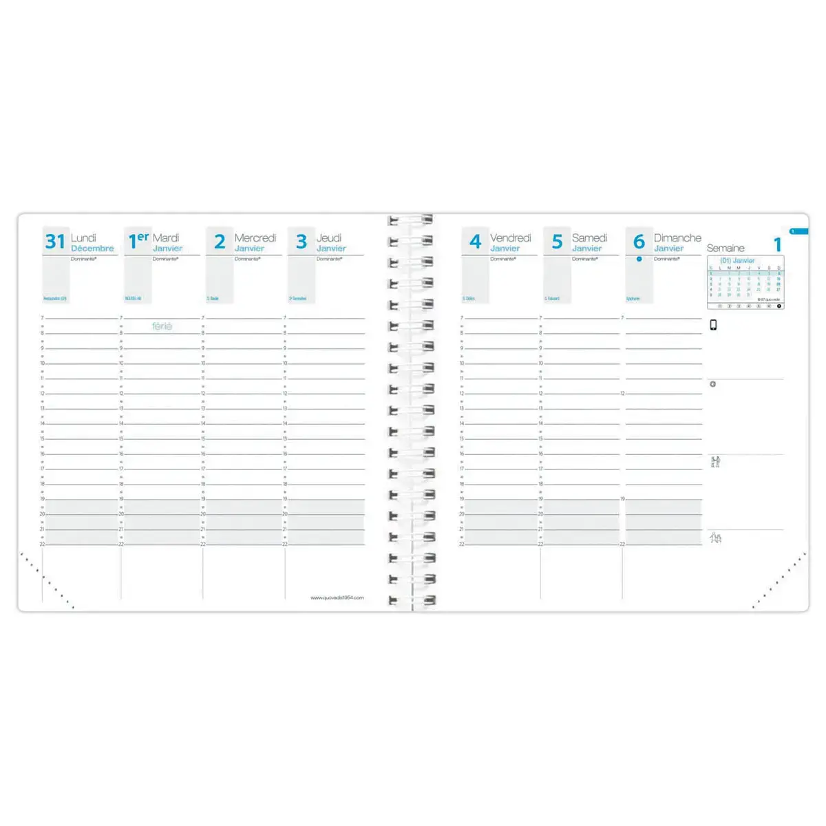 Agenda semainier Time Life - 16x16 cm - Kaki - Janvier à décembre - QUO VADIS