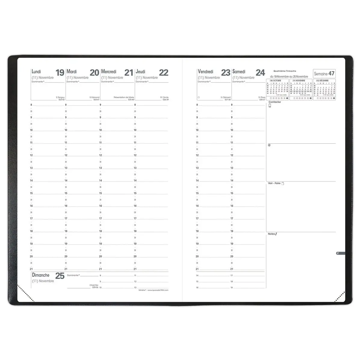 Agenda semainier Club - 16x24cm - Noir - Janvier à décembre - QUO VADIS