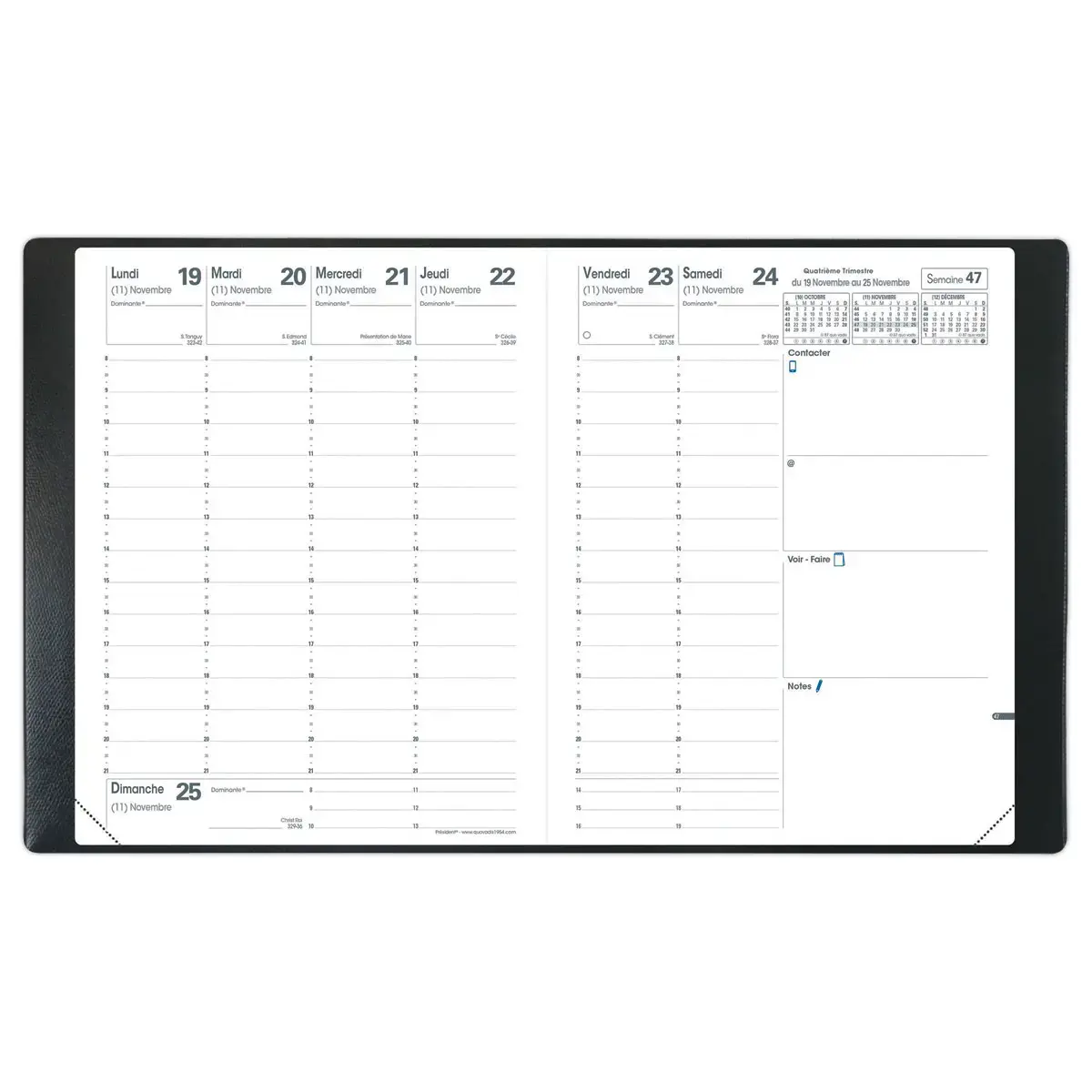 Agenda semainier  Club - 21x27cm - Noir - Janvier &agrave; d&eacute;cembre - QUO VADIS 