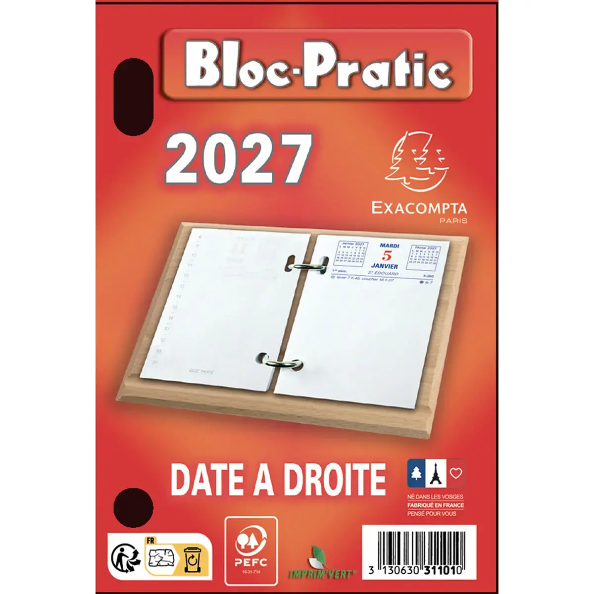 Bloc-éphéméride date à droite - 8,2 x 12 cm - Janvier à décembre