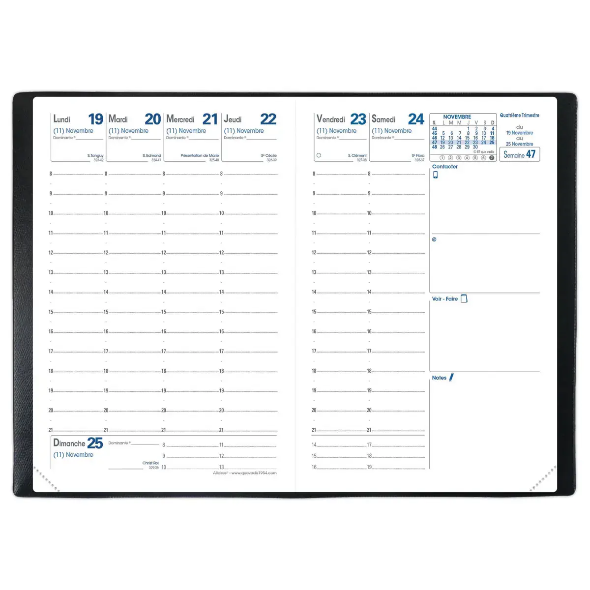 Agenda semainier Planing Affaires - 10x15 cm - Noir - Janvier à décembre - QUO VADIS