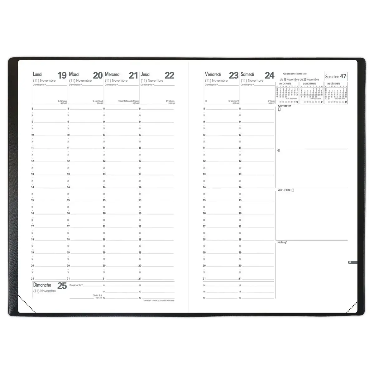 Agenda semainier Planing Ministre - 16x24cm - Noir - Janvier à décembre - QUO VADIS