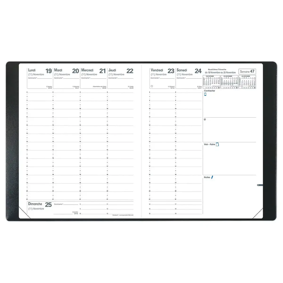 Agenda semainier Planing Président - 21x27cm - Noir - Janvier à décembre - QUO VADIS