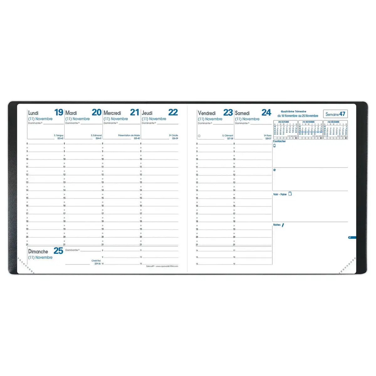 Agenda semainier  Planing Executif - 16x16 cm - Noir - Janvier &agrave; d&eacute;cembre - QUO VADIS 