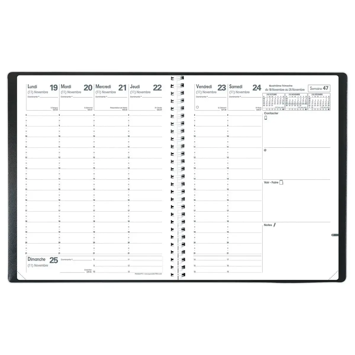Agenda spirale - 21 x 27 cm - Noir - QUO VADIS