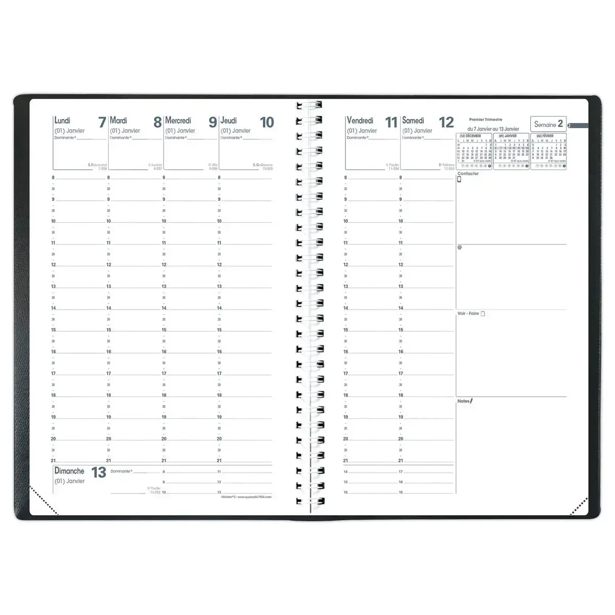 Agenda semainier spirale Ministre - 16x24 cm - Noir - QUO VADIS