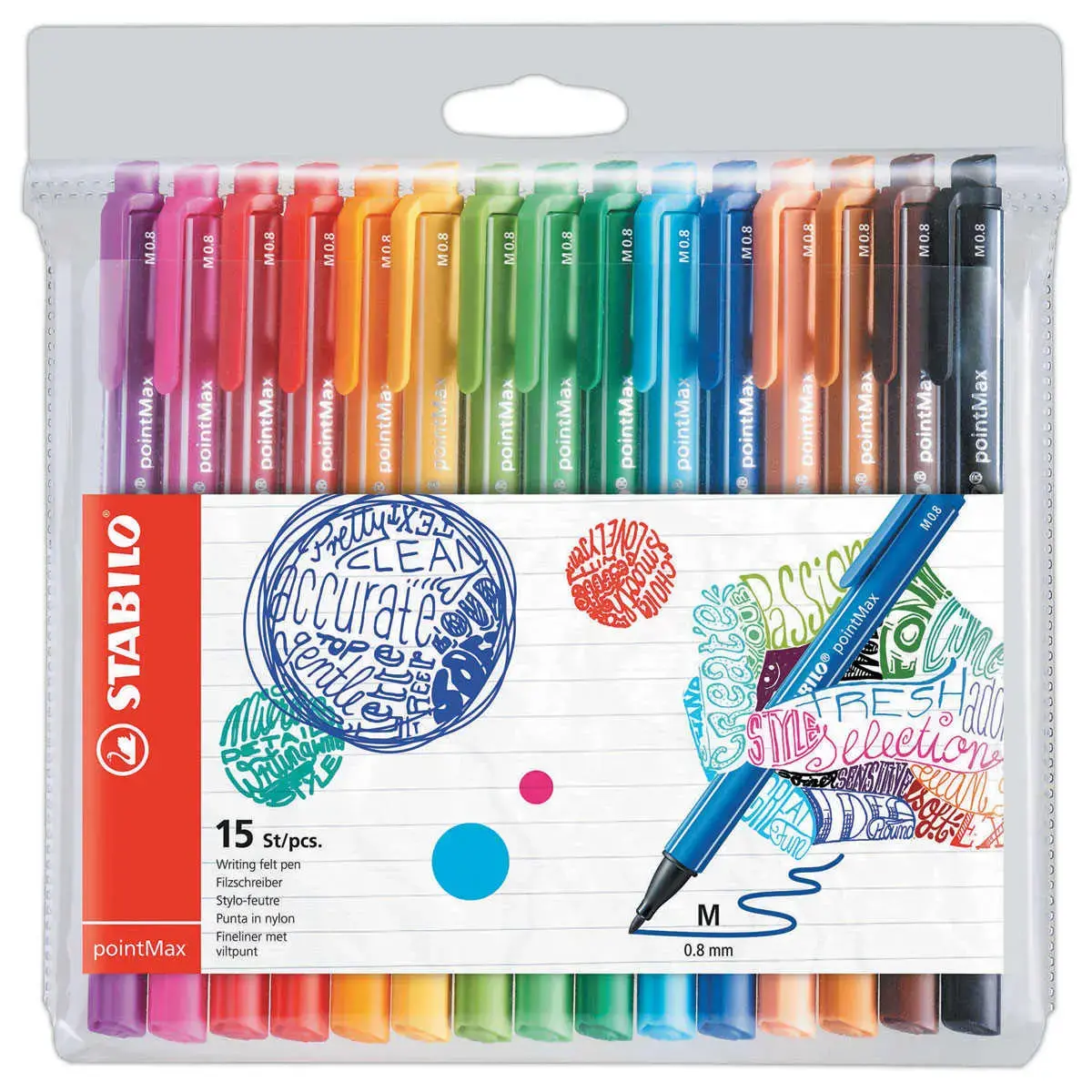 15 stylos-feutres pointMax - Pointe moyenne - Encre eau - Coloris assorti - STABILO 