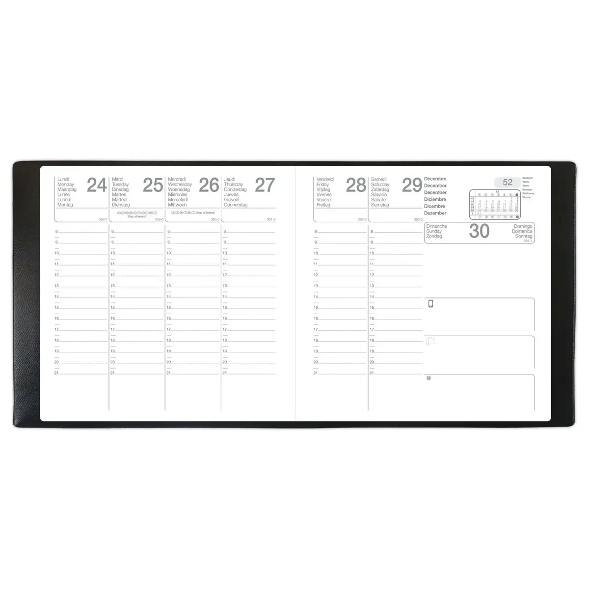 Agenda semainier Classique - 9x12,5 cm- Noir - Janvier à décembre