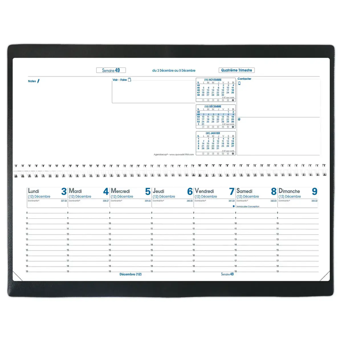 Agenda semainier Agendascop - 30x10 cm - Noir - Janvier à décembre - QUO VADIS