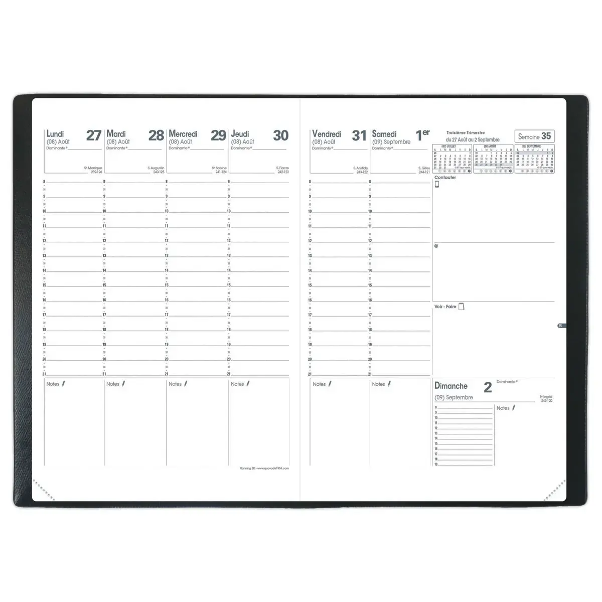 Agenda semainier - 18 x 24 cm - Septembre à Décembre - Noir - QUO VADIS