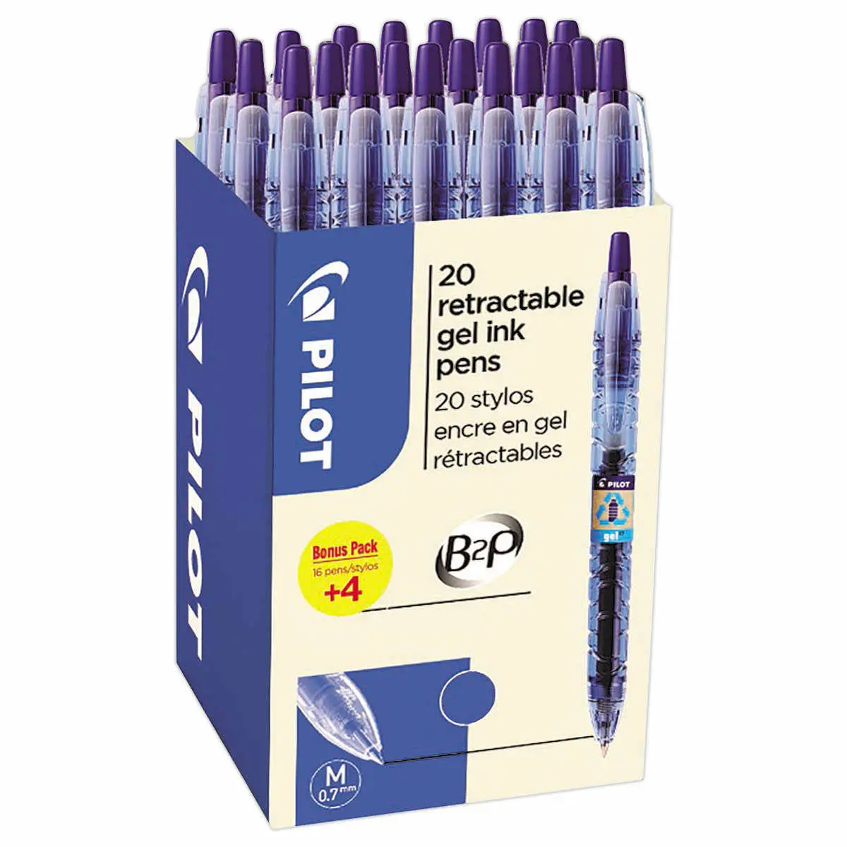 20 (16+4 offerts) Stylos gel rétractables B2P - Bleu - PILOT