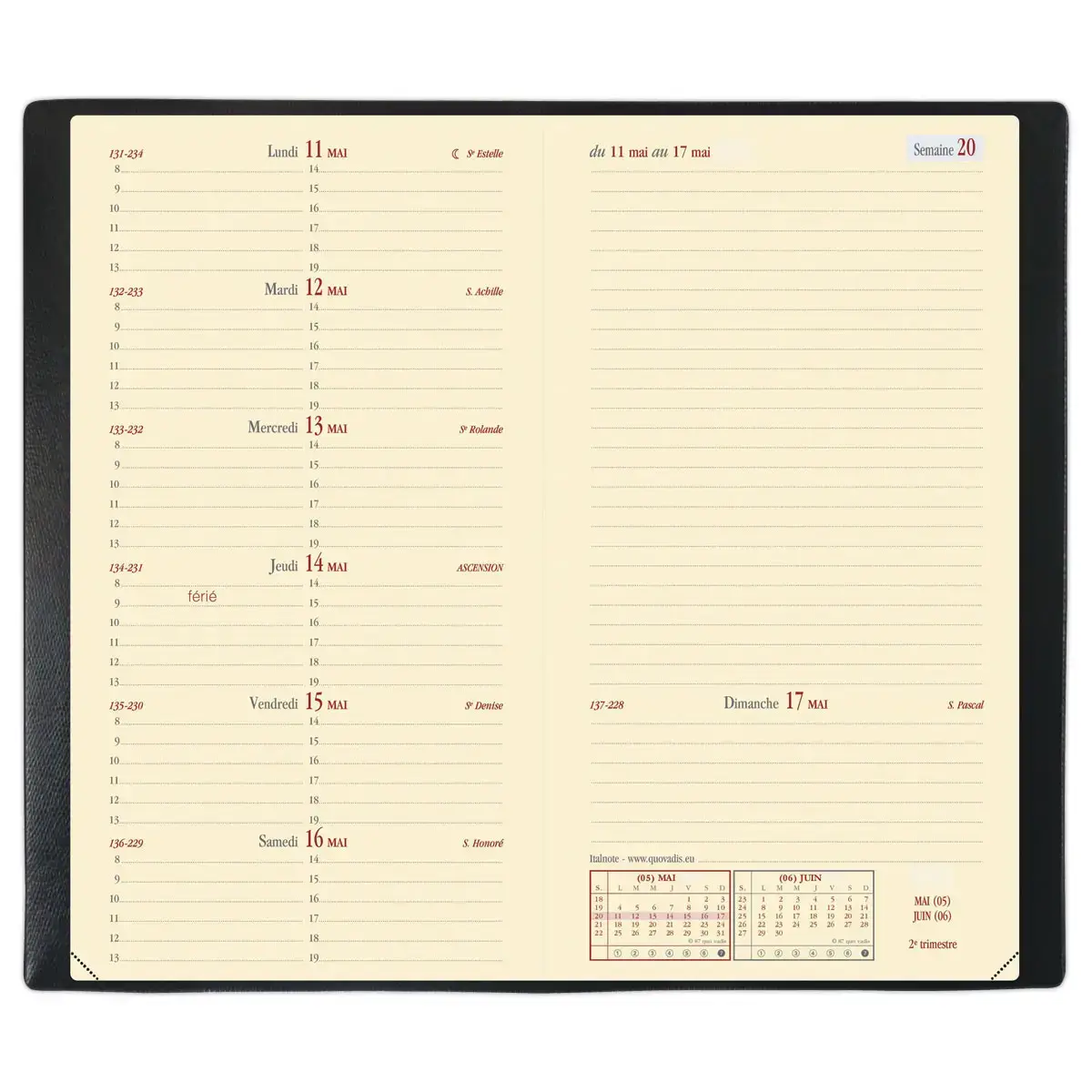 Agenda semainier  Italnote - 8,8x17cm - Noir - Janvier &agrave; d&eacute;cembre - QUO VADIS 