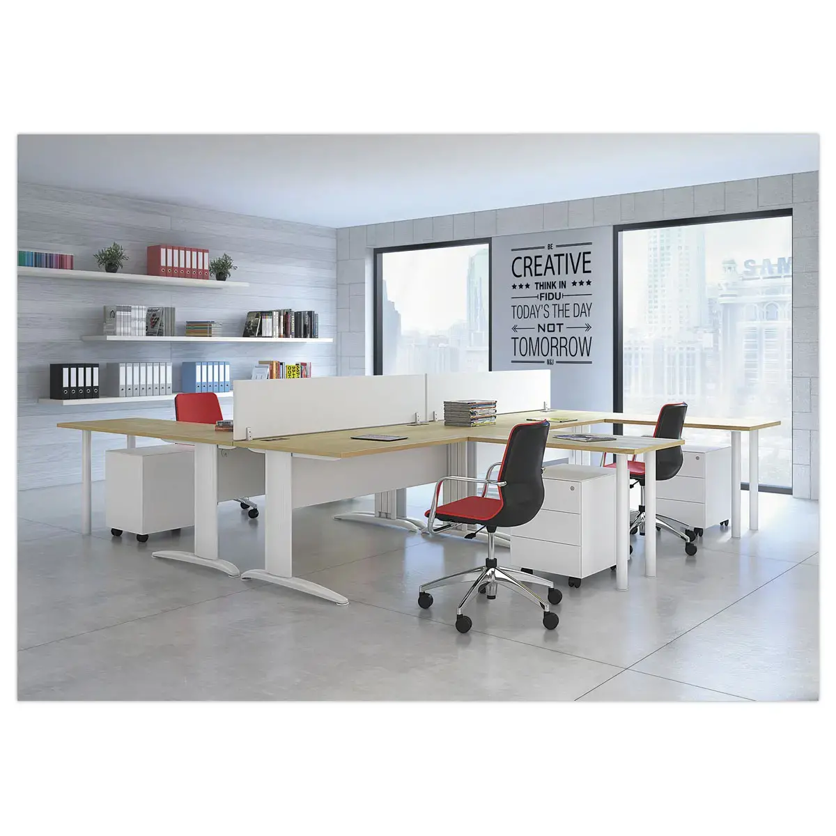 Bureau Buenos Aires - 120 x 80 cm - Plateau h&ecirc;tre et pieds blancs - FIDUCIAL OFFICE SOLUTIONS 