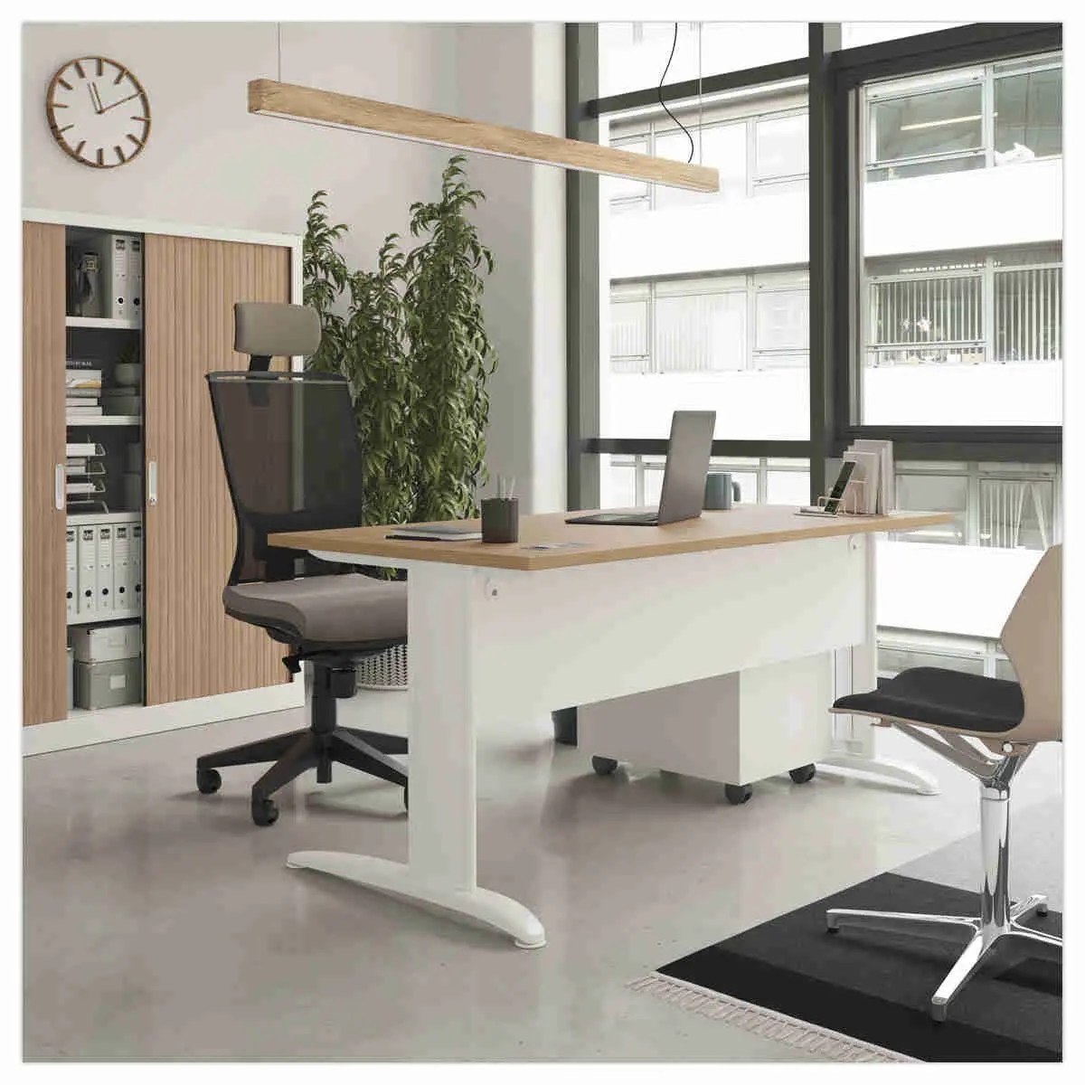 Bureau Buenos Aires - 140 x 80 cm - Plateau gris et pieds blancs - FIDUCIAL OFFICE SOLUTIONS